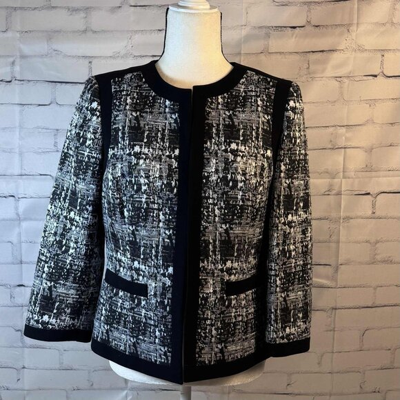 Kasper Black & White Textured Open Front Blazer - Size 6 - Picture 1 of 9